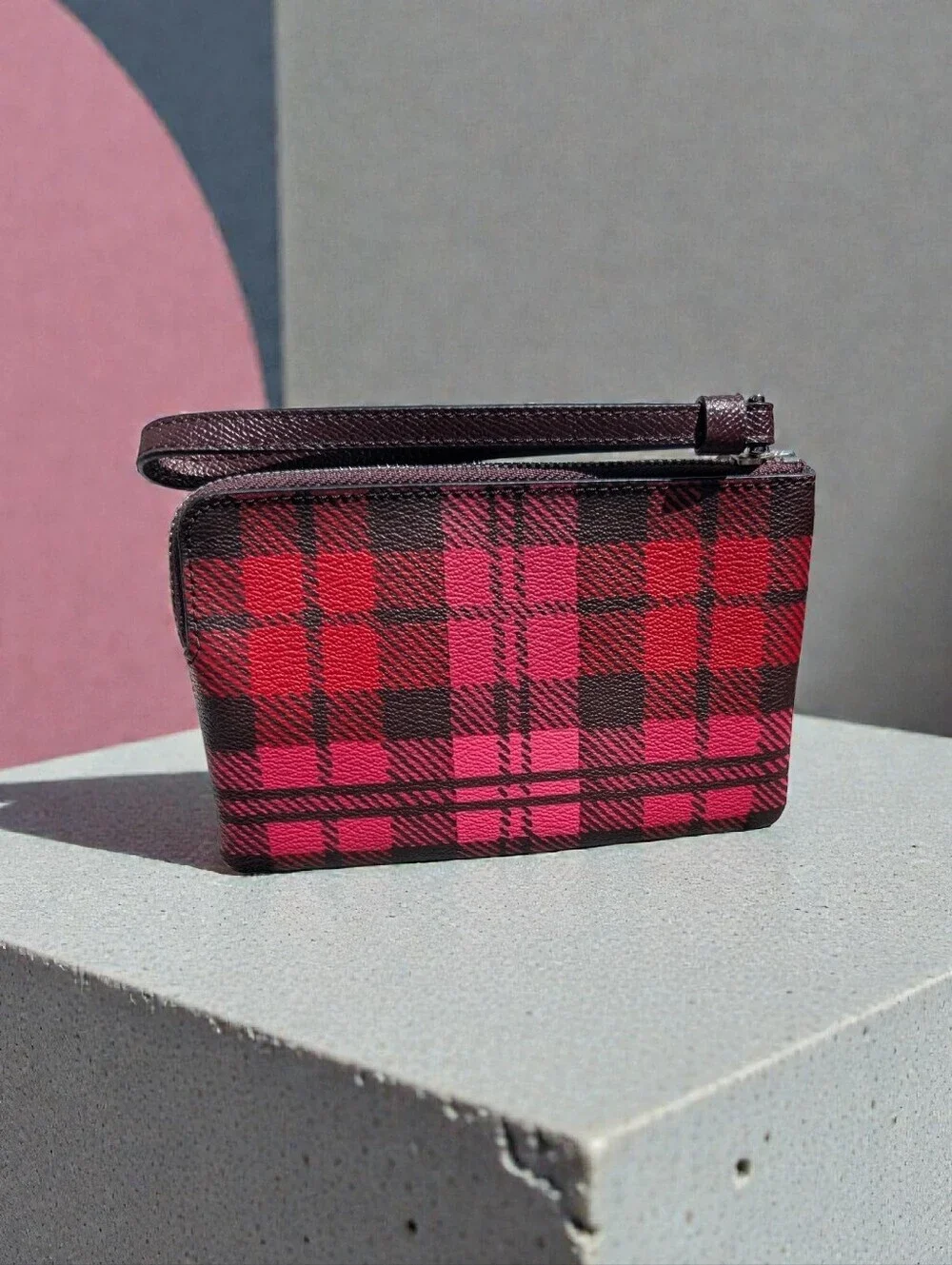 Coach Corner Zip Wristlet With Shadow Plaid Print (Coach F23632) (NWT)